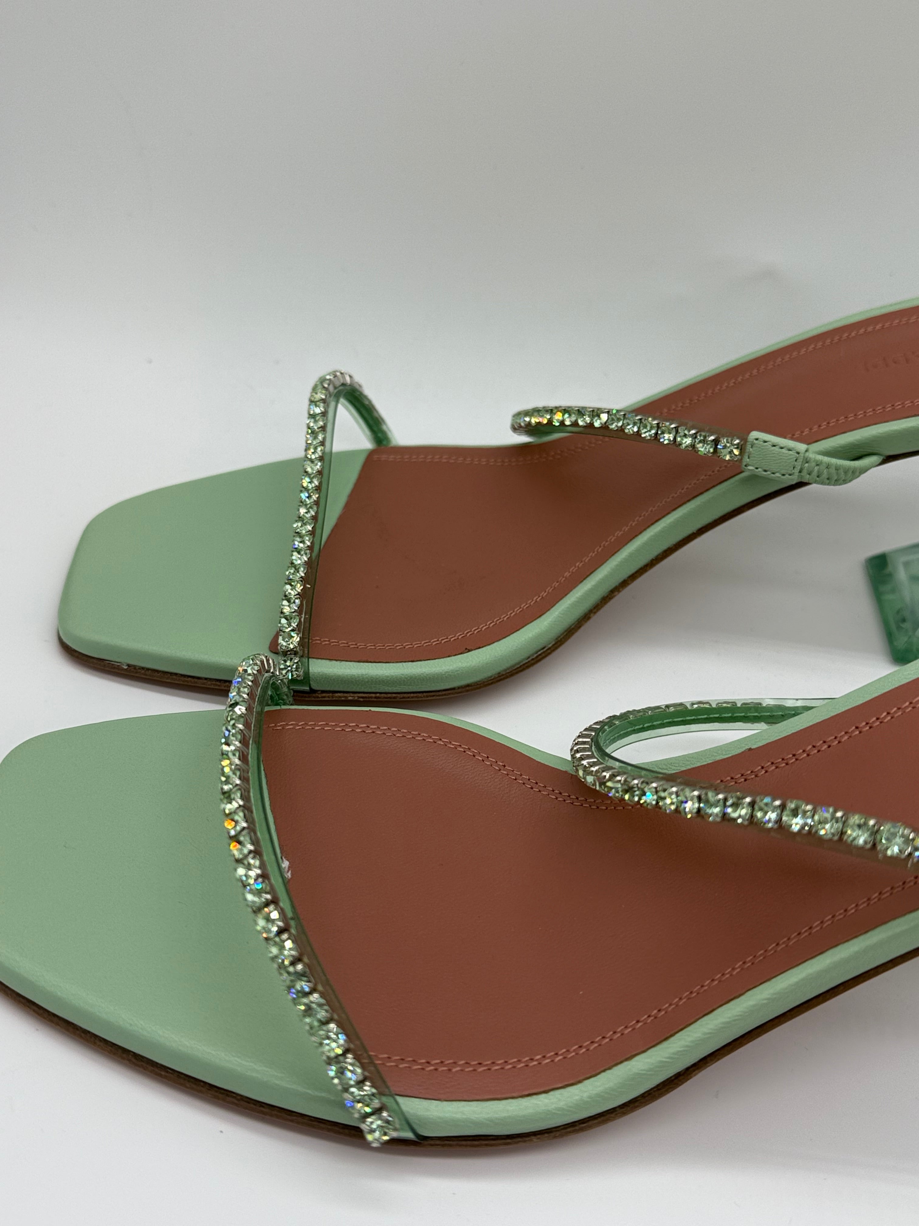 Amina Muaddi Gilda Glass Slippers 70mm in Mint - Size 39 Brand New