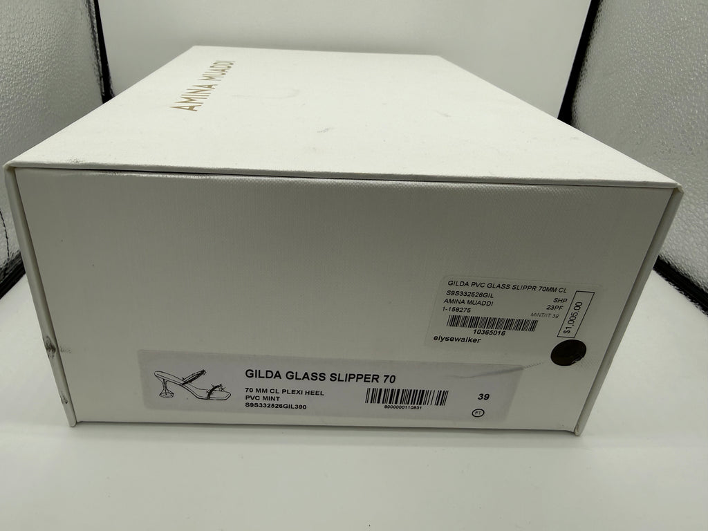 Amina Muaddi Gilda Glass Slippers 70mm in Mint - Size 39 Brand New