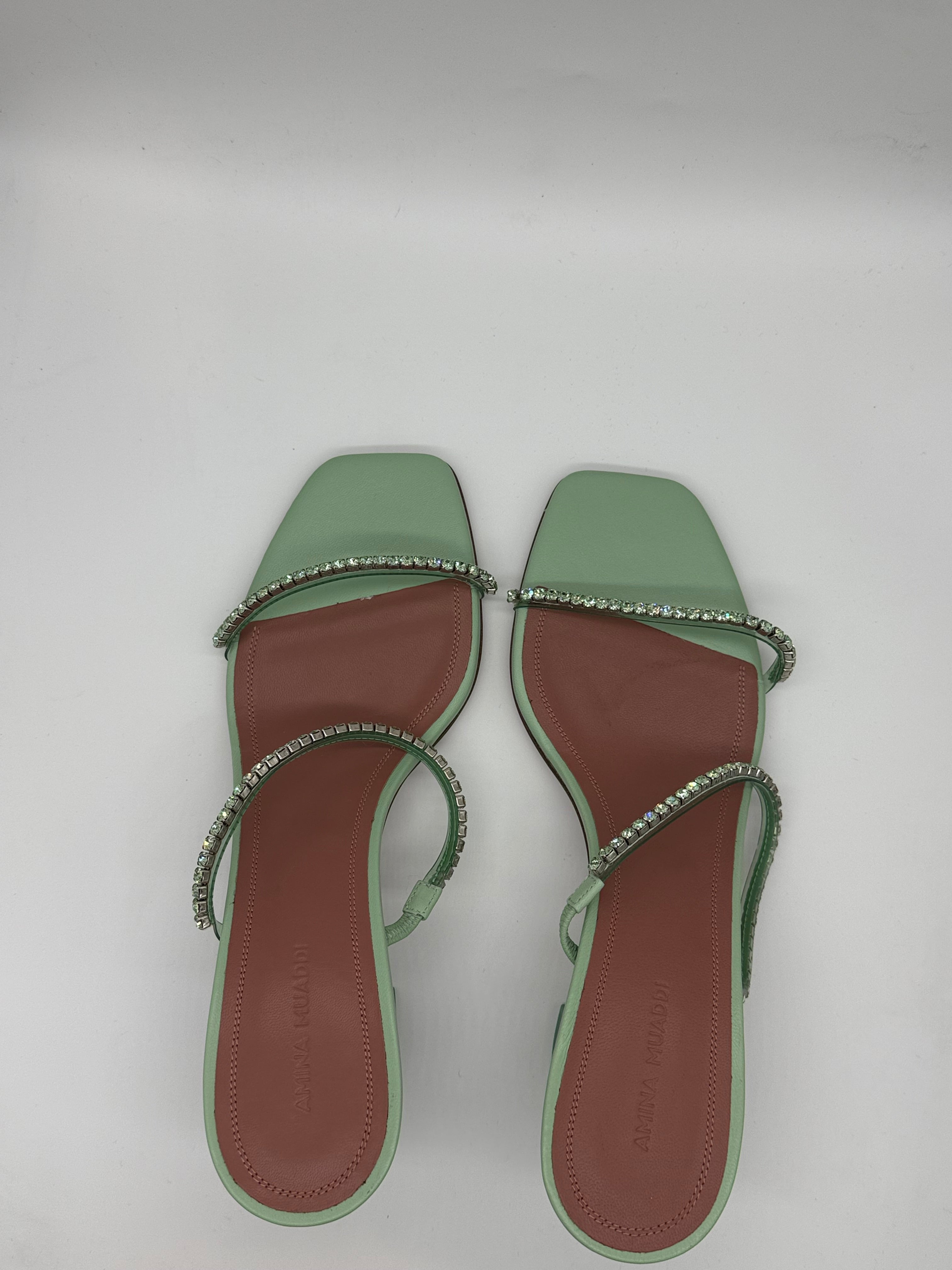 Amina Muaddi Gilda Glass Slippers 70mm in Mint - Size 39 Brand New