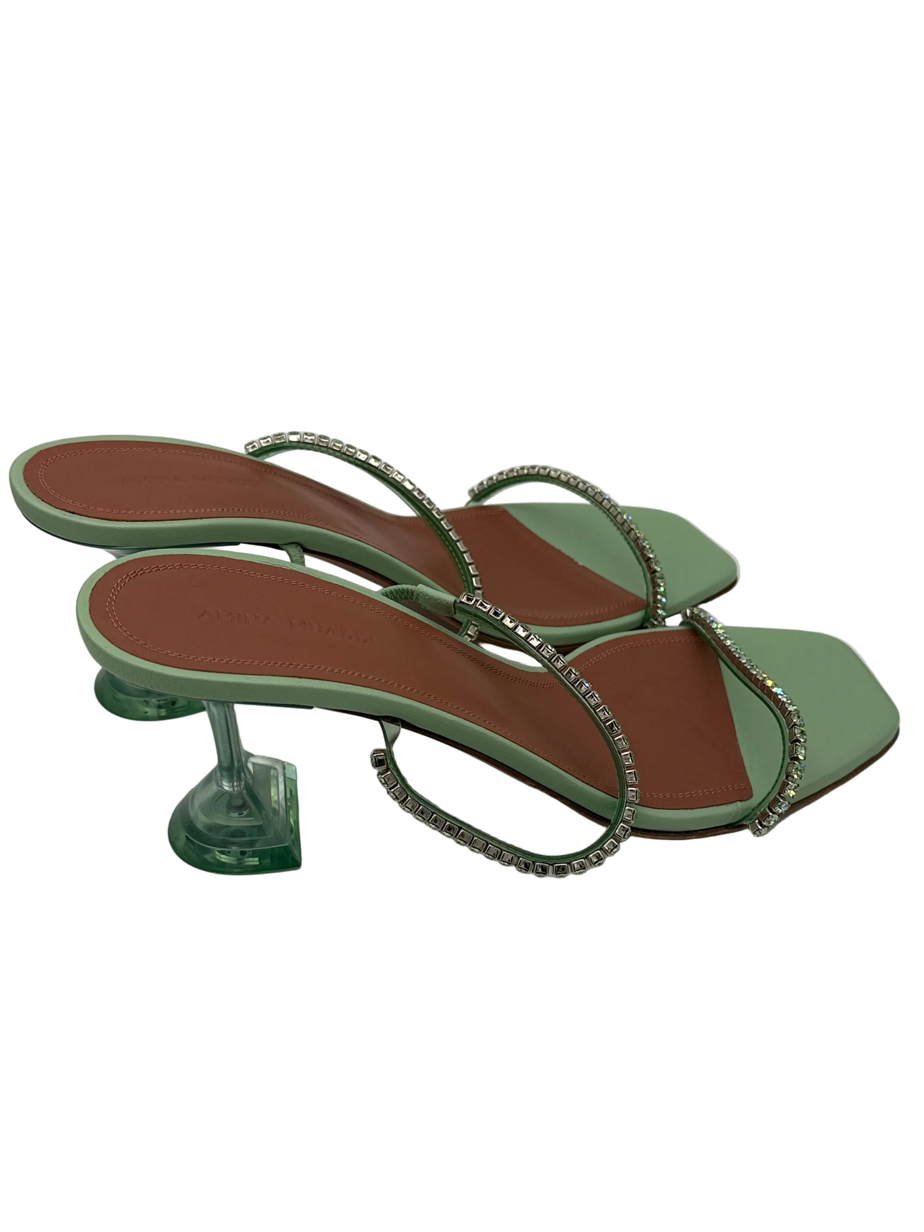 Amina Muaddi Gilda Glass Slippers 70mm in Mint - Size 39 Brand New