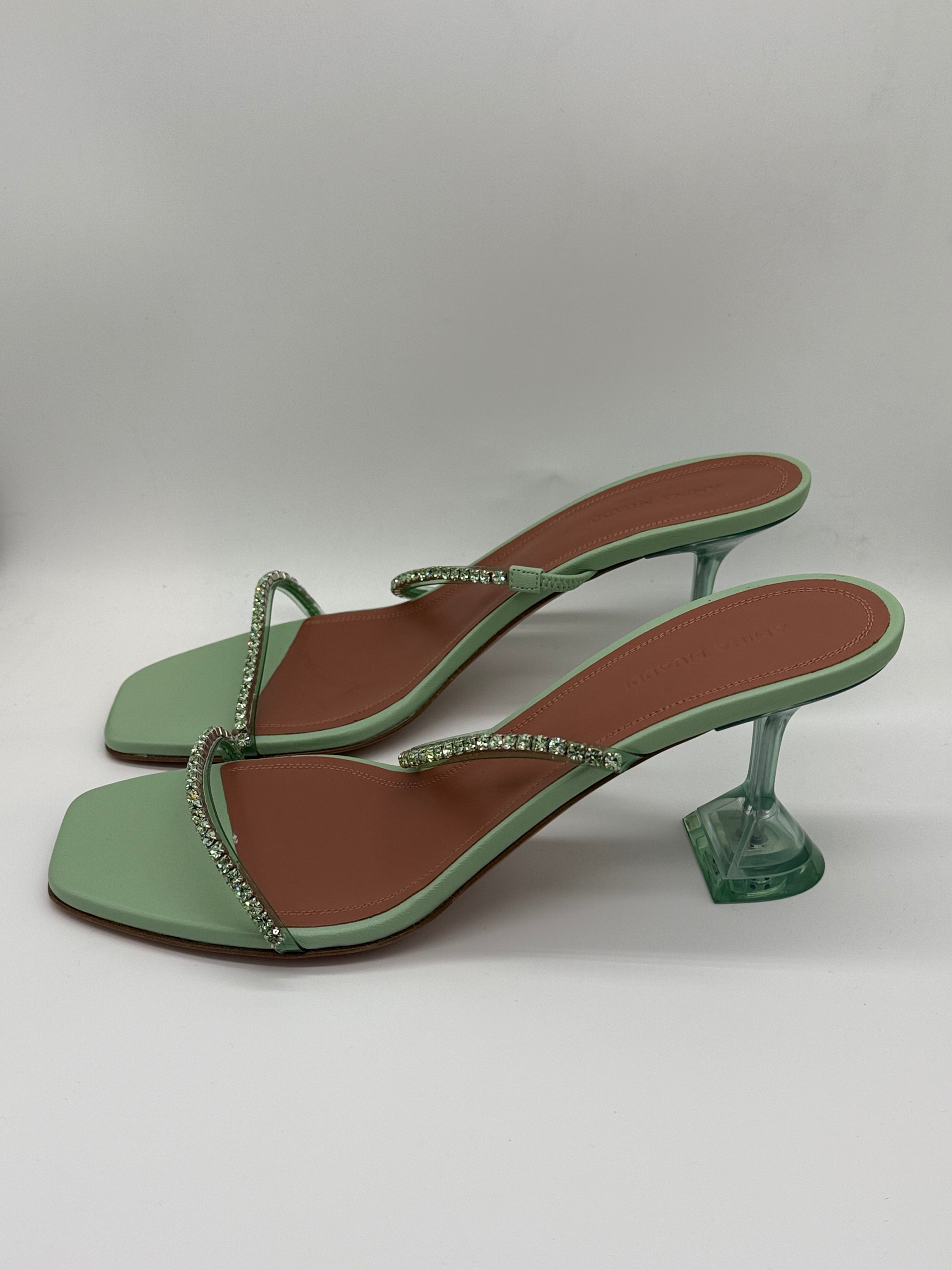 Amina Muaddi Gilda Glass Slippers 70mm in Mint - Size 39 Brand New
