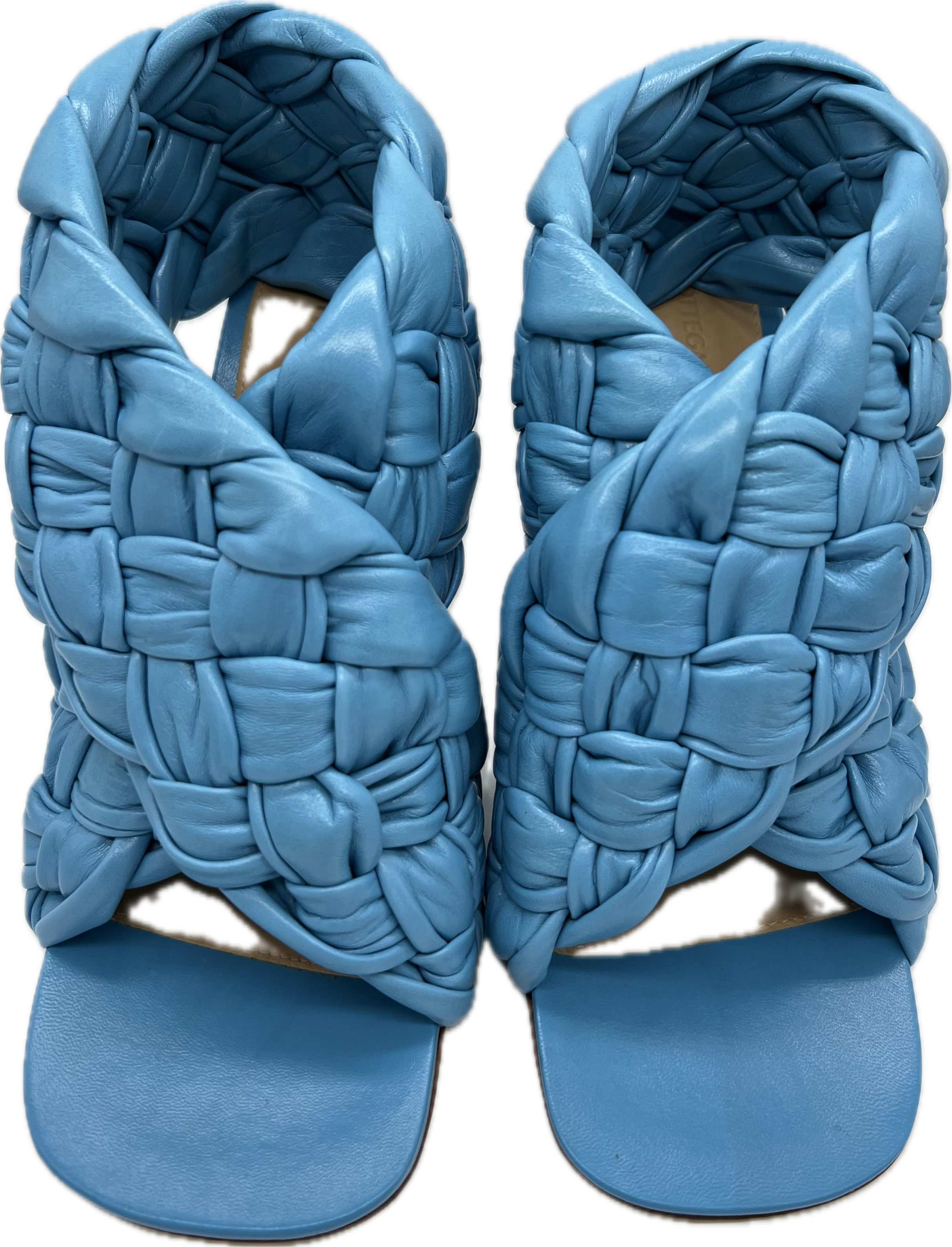 Bottega Veneta Shiny Nappa Intrecciato The Board Sandals Sky Blue (EU 39.5/US 9.5) *Brand New*