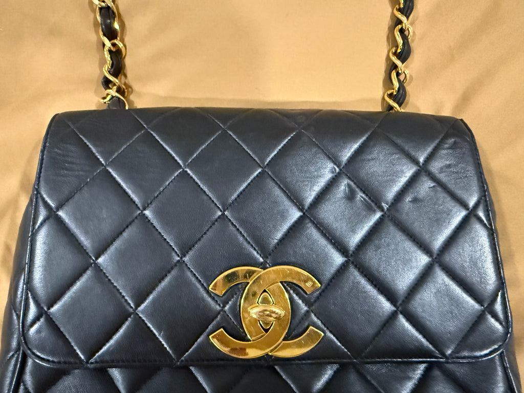 CHANEL Vintage Black Lambskin Quilted Square CC Flap Bag *Vintage*
