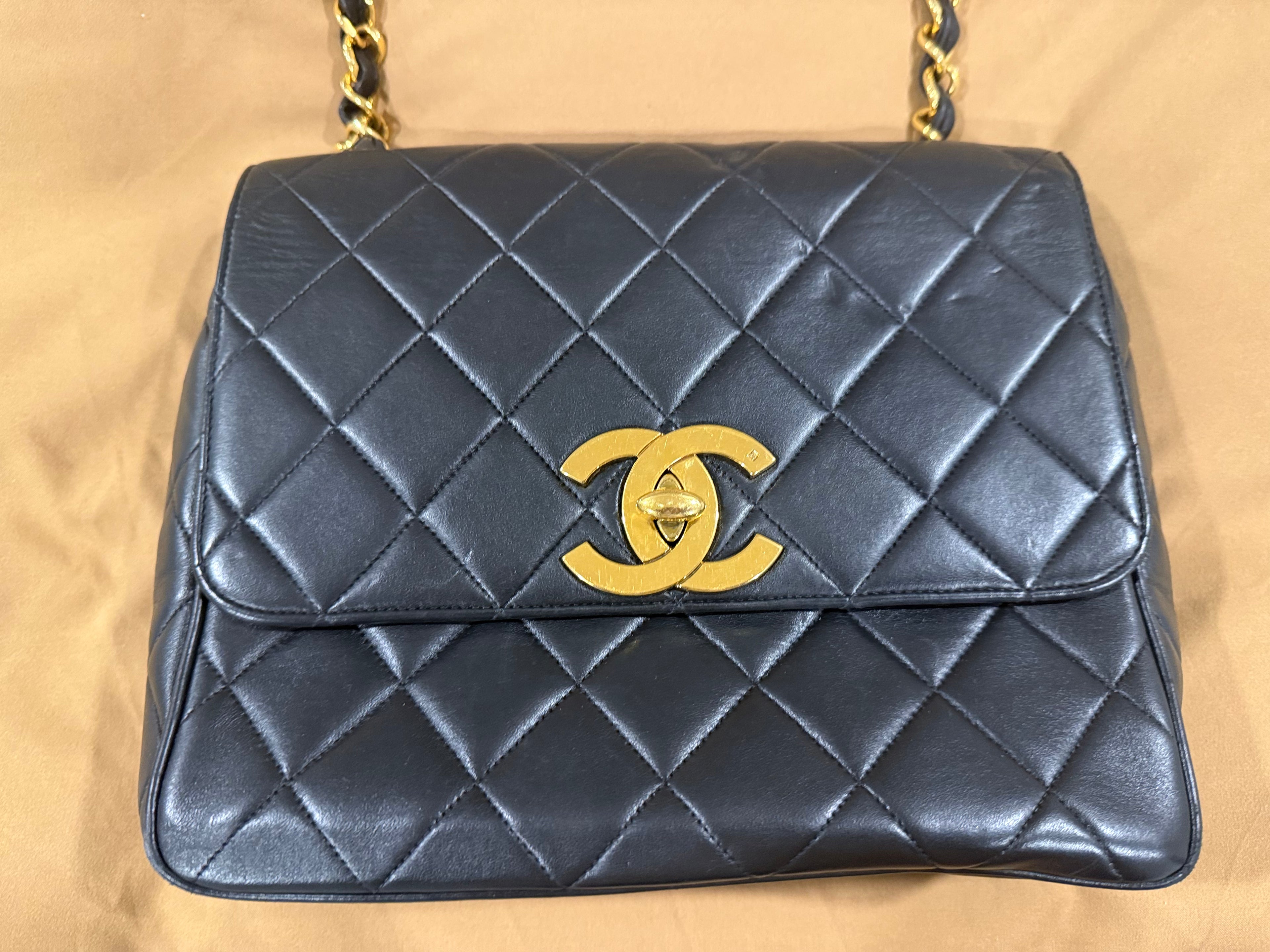 CHANEL Vintage Black Lambskin Quilted Square CC Flap Bag *Vintage*