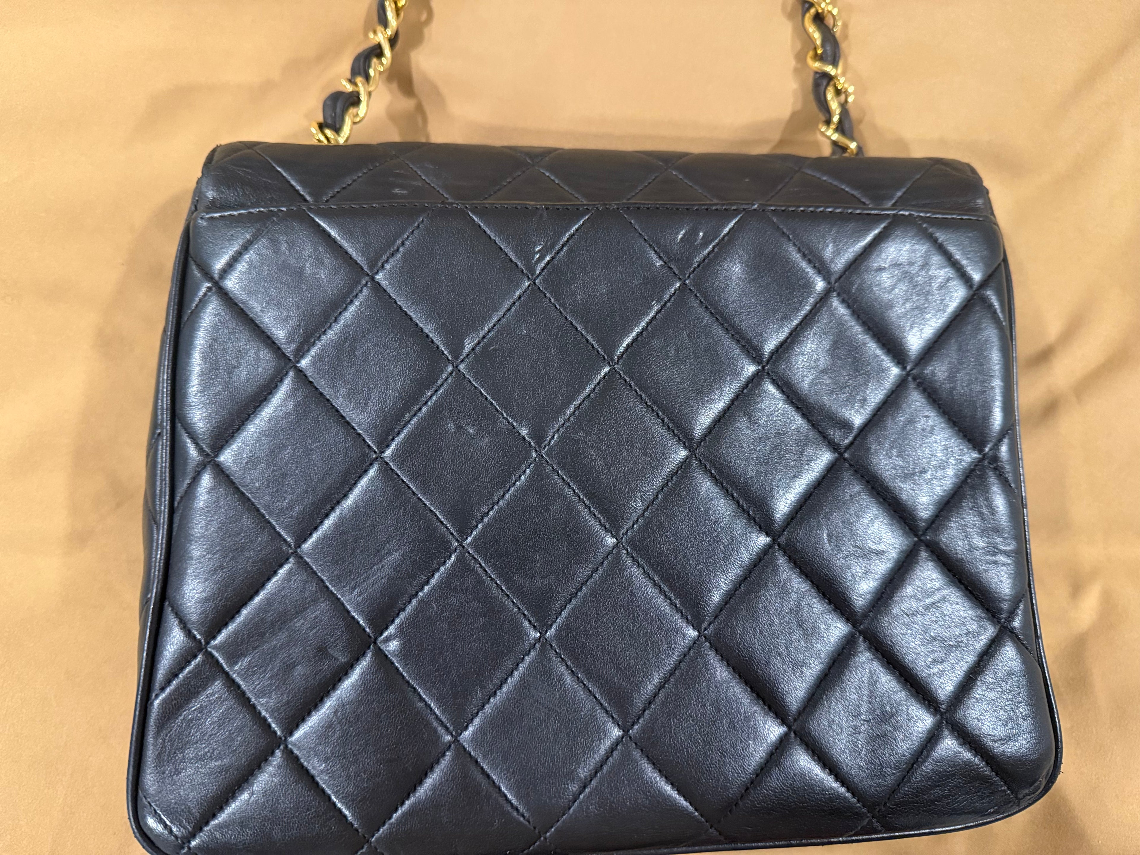 CHANEL Vintage Black Lambskin Quilted Square CC Flap Bag *Vintage*