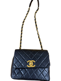CHANEL Vintage Black Lambskin Quilted Square CC Flap Bag *Vintage*