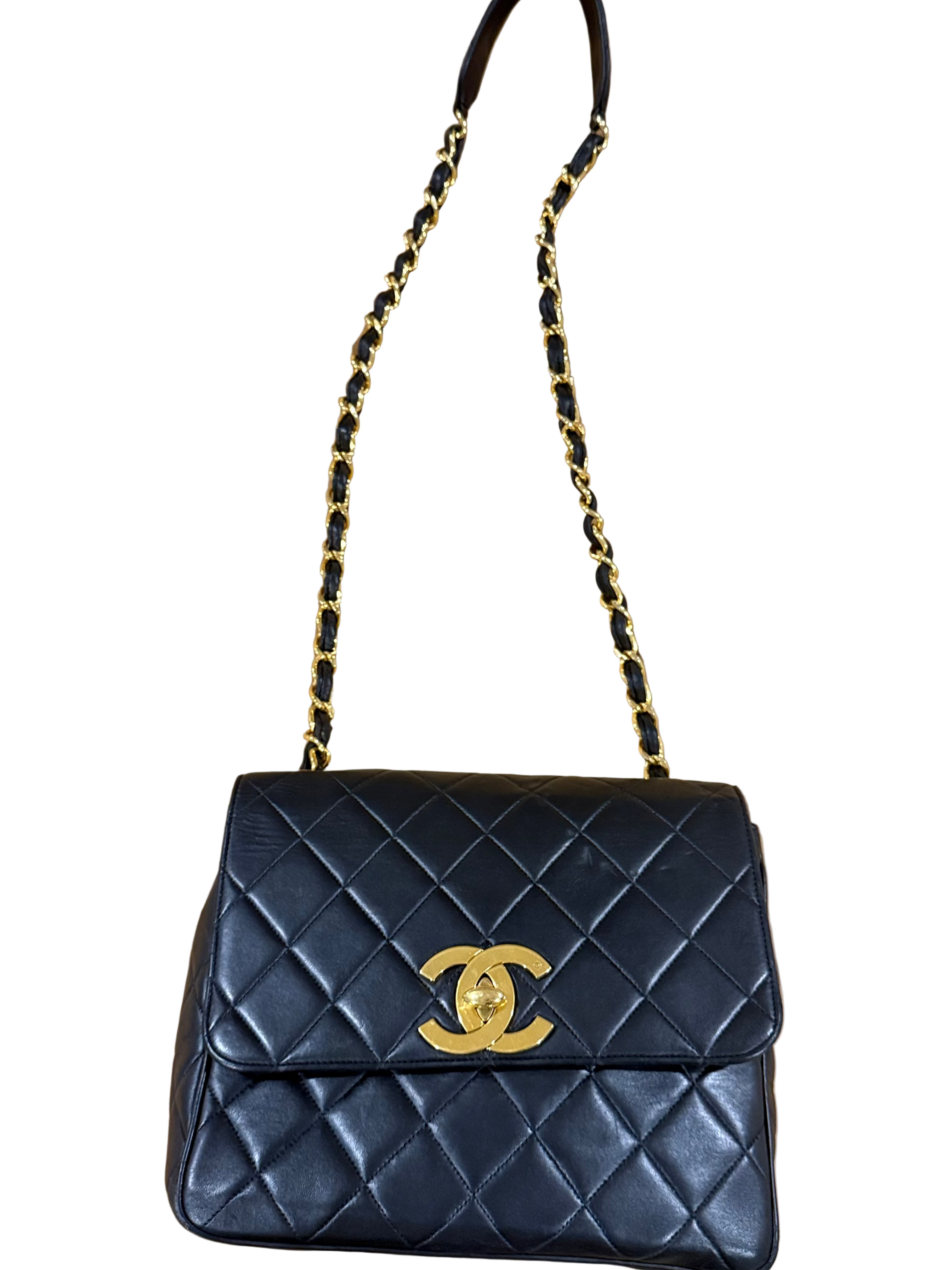 CHANEL Vintage Black Lambskin Quilted Square CC Flap Bag *Vintage*