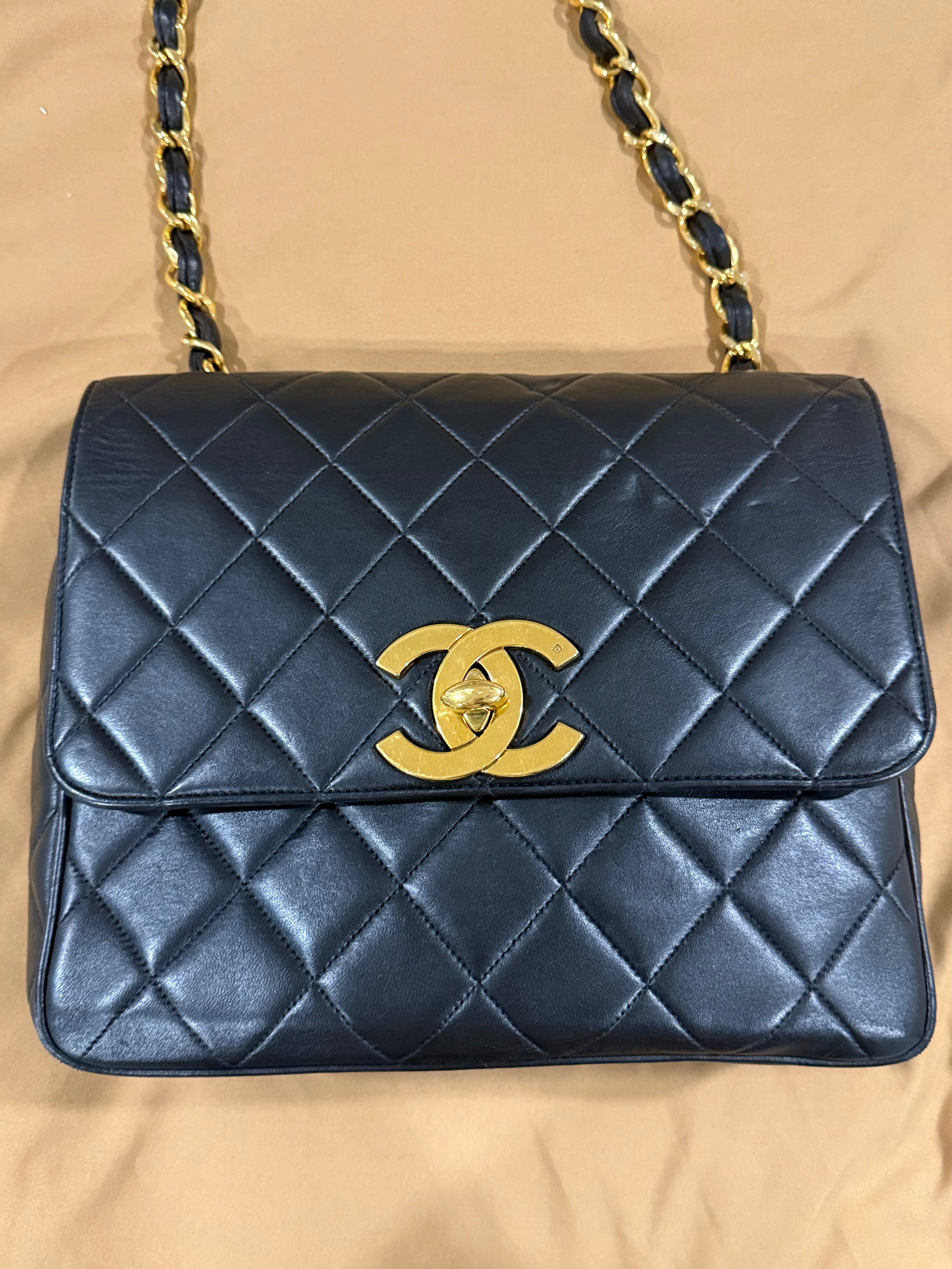 CHANEL Vintage Black Lambskin Quilted Square CC Flap Bag *Vintage*