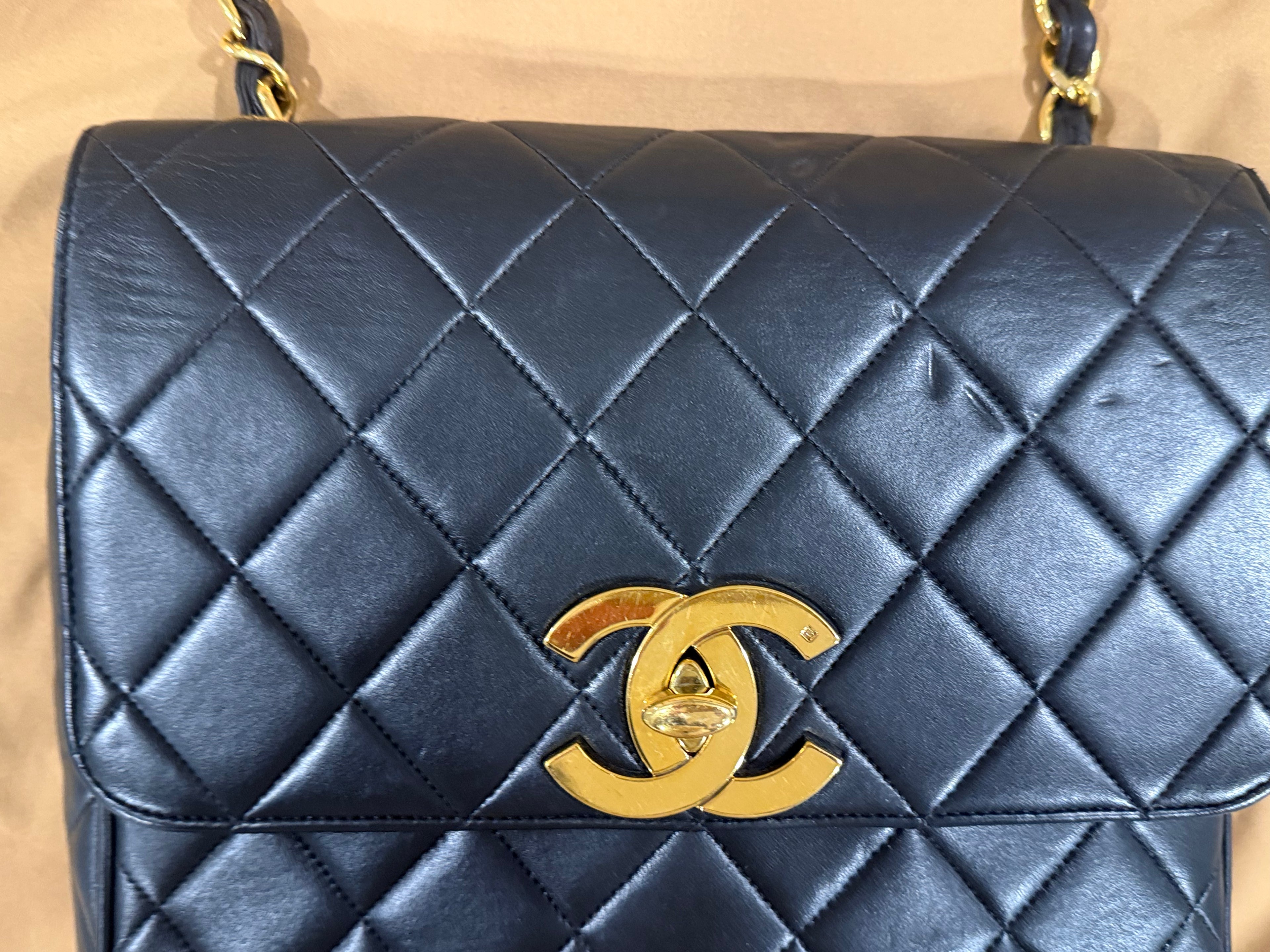 CHANEL Vintage Black Lambskin Quilted Square CC Flap Bag *Vintage*