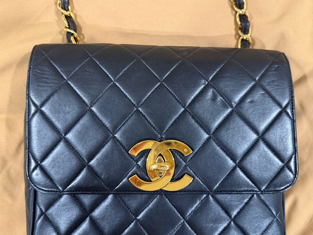 CHANEL Vintage Black Lambskin Quilted Square CC Flap Bag *Vintage*