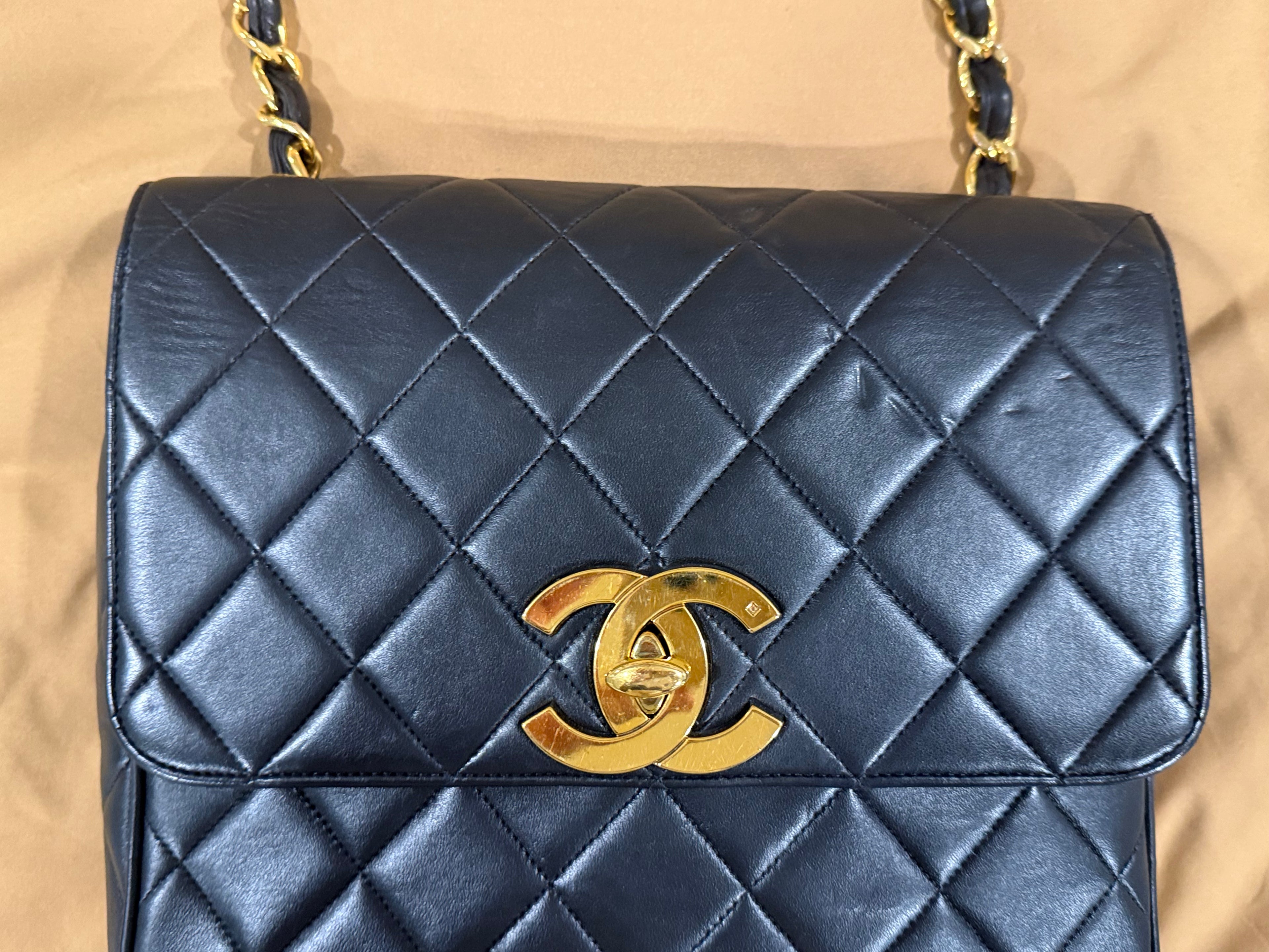 CHANEL Vintage Black Lambskin Quilted Square CC Flap Bag *Vintage*