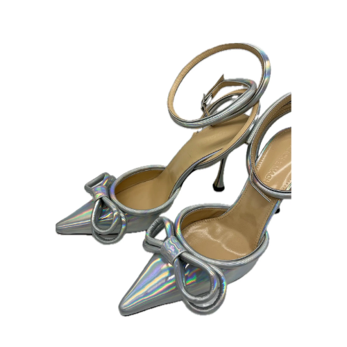 Mach & Mach Double Bow Pointed Toe Pump in Iridescent Silver - Size 39.5 *Brand New*