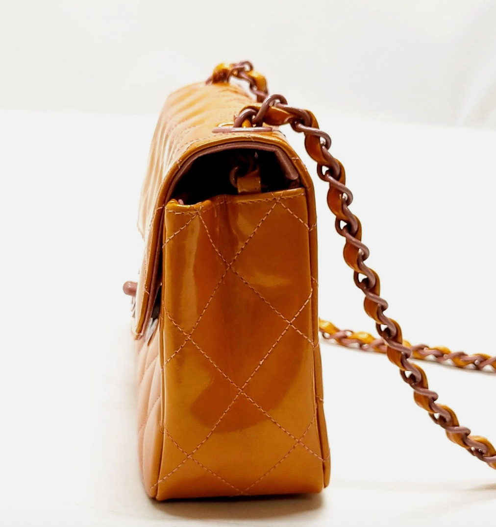 Chanel Patent Calfskin Quilted Mini Rectangular Flap Bag Orange & Pink *Vintage*