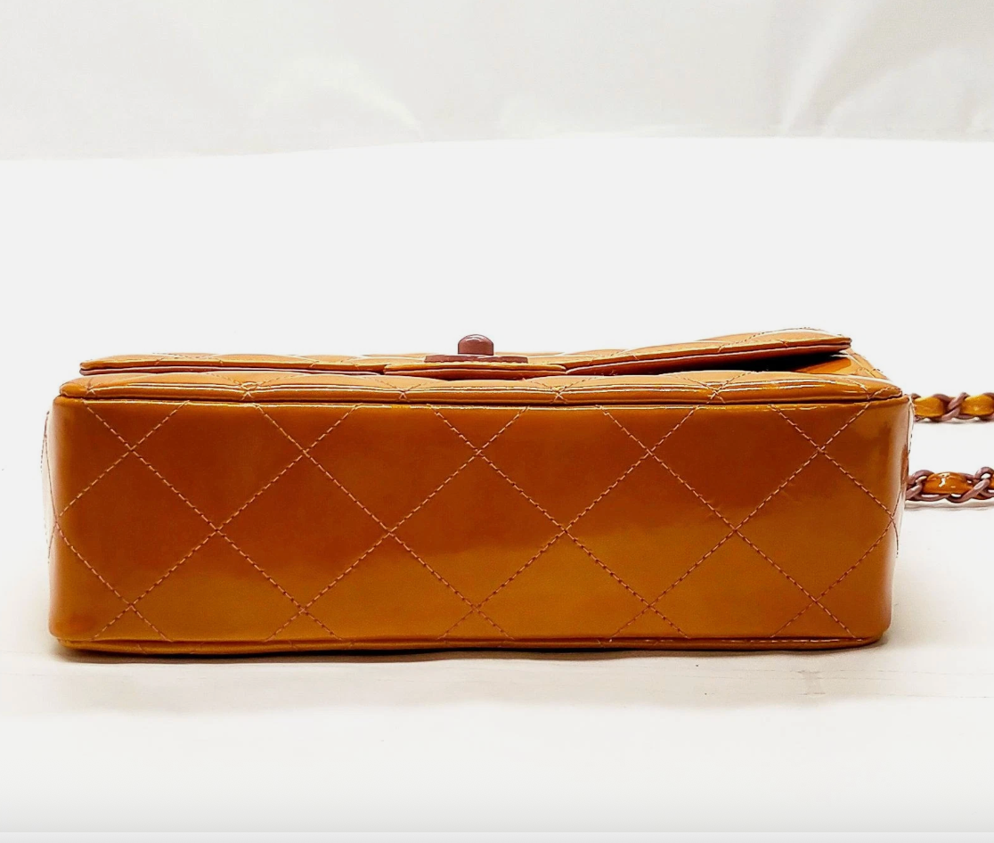 Chanel Patent Calfskin Quilted Mini Rectangular Flap Bag Orange & Pink *Vintage*