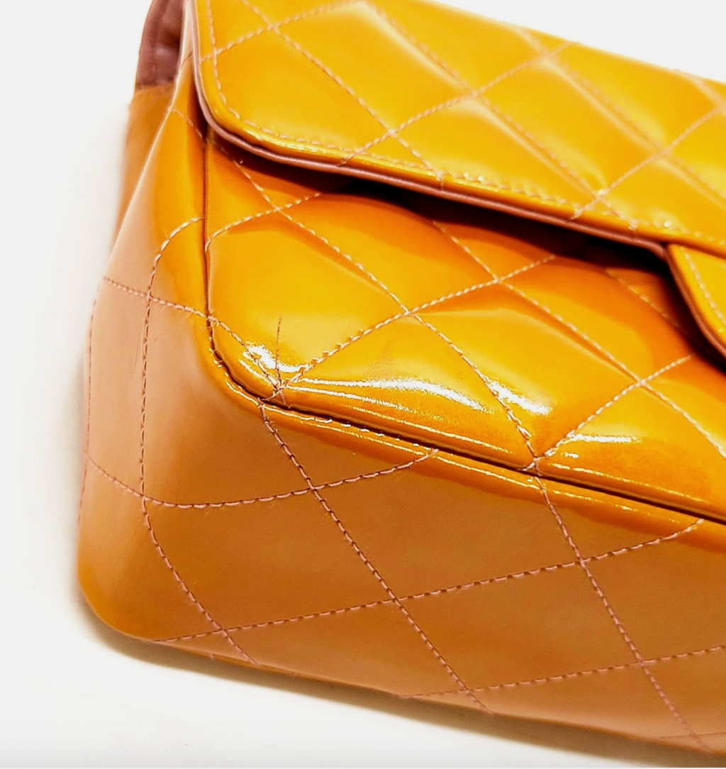 Chanel Patent Calfskin Quilted Mini Rectangular Flap Bag Orange & Pink *Vintage*