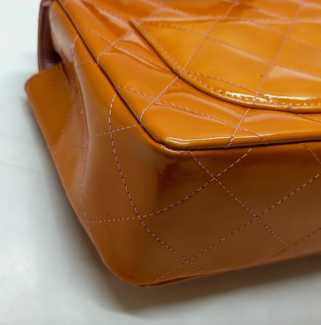 Chanel Patent Calfskin Quilted Mini Rectangular Flap Bag Orange & Pink *Vintage*