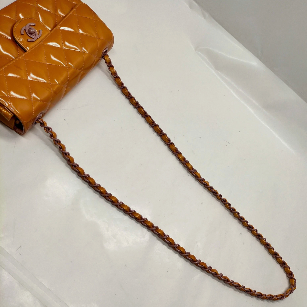 Chanel Patent Calfskin Quilted Mini Rectangular Flap Bag Orange & Pink *Vintage*