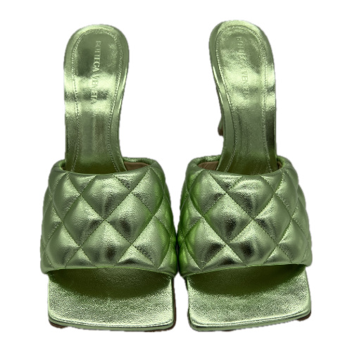 Bottega Veneta Metallic Pistachio Green Quilted Padded Mule Sandals - Size 39 *Brand New*