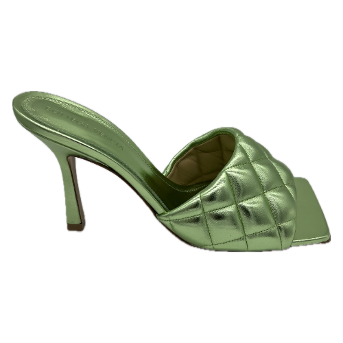 Bottega Veneta Metallic Pistachio Green Quilted Padded Mule Sandals - Size 39 *Brand New*