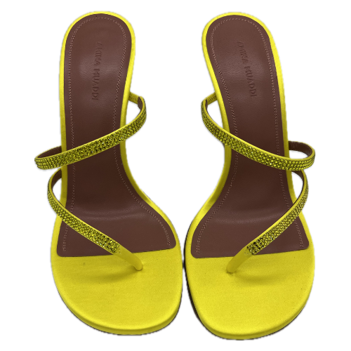 Amina Muaddi Crystal-Embellished Satin Sandals in Citrine Yellow - Size 39 *Brand New*